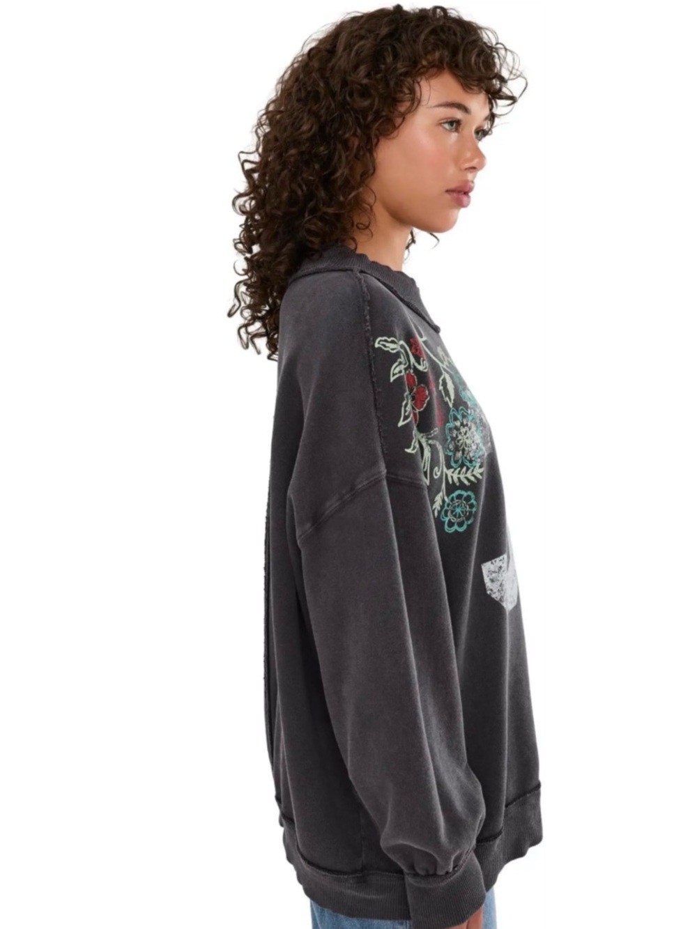 NWT Free People We The Free Palm Spring Graphic Mock Neck Washed Black SZ XS - Picture 4 of 16